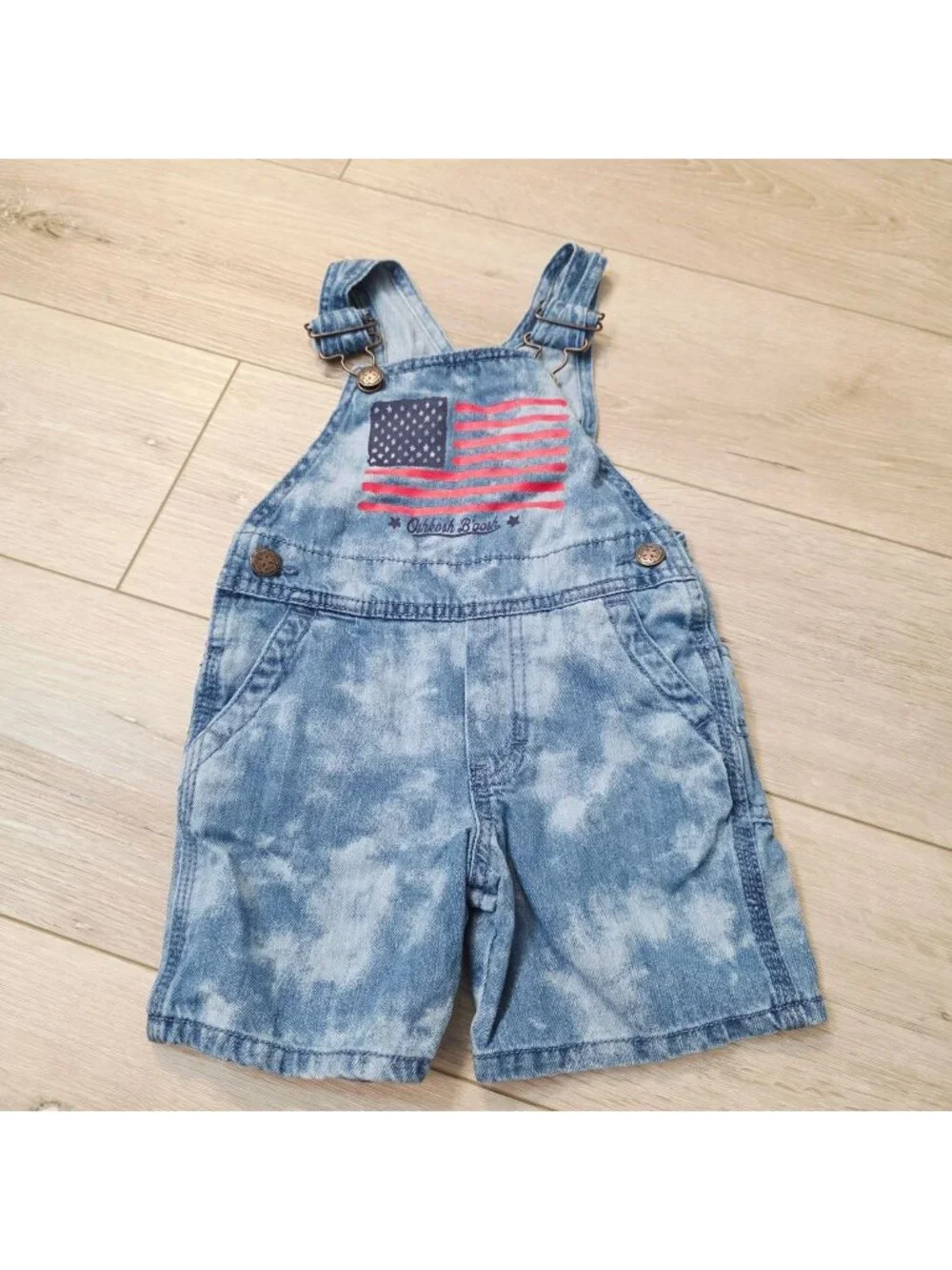 Osh Kosh B'Gosh Overalls Dungarees Shorts 2T American Flag Tie Dye Jeans Denim